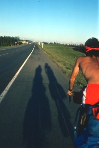 Riding on the prairies, well into the evening