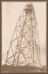 The wooden survey tower that once stood on top of Starkey Hill